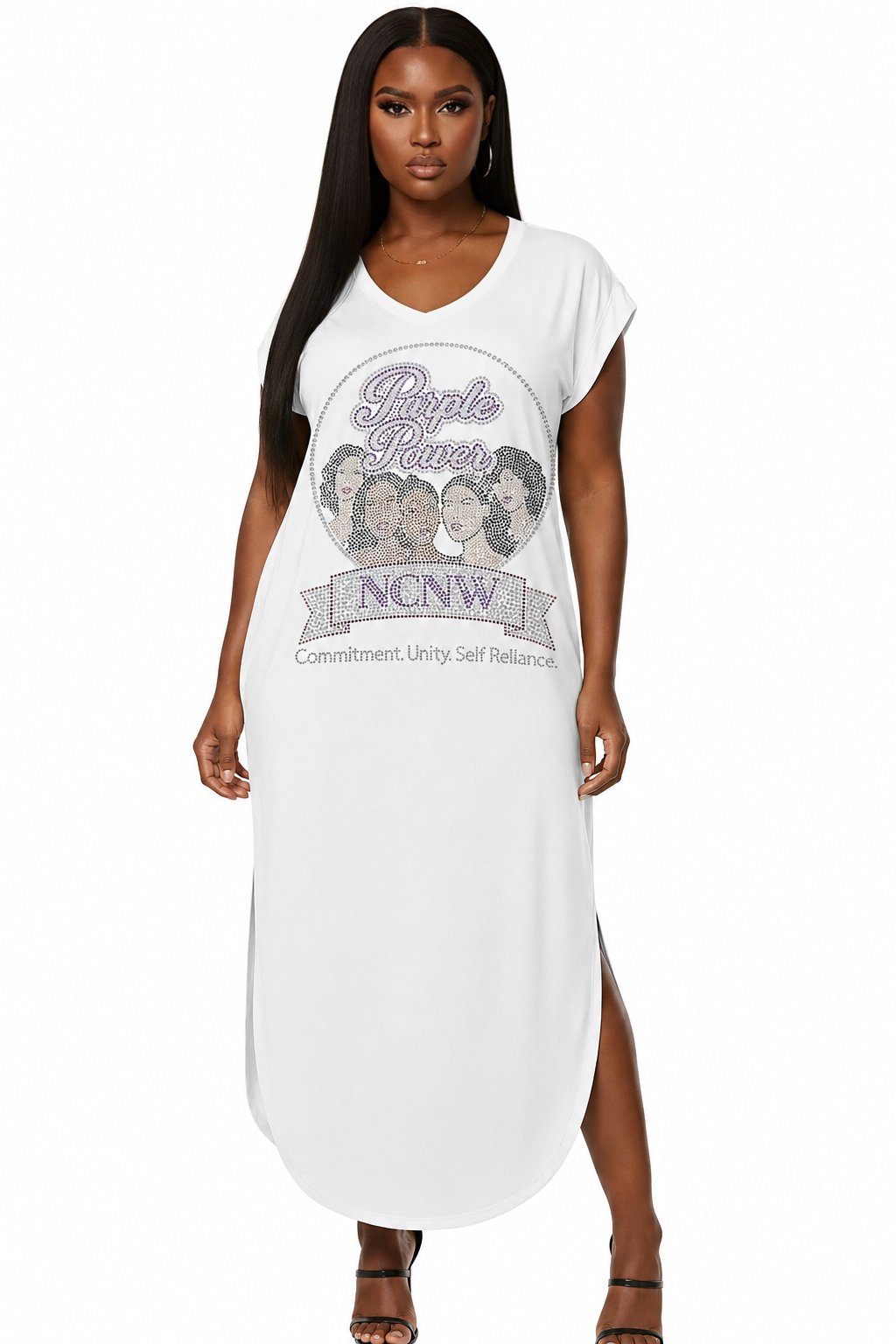 NCNW “Purple Power” Rhinestone Maxi Dress