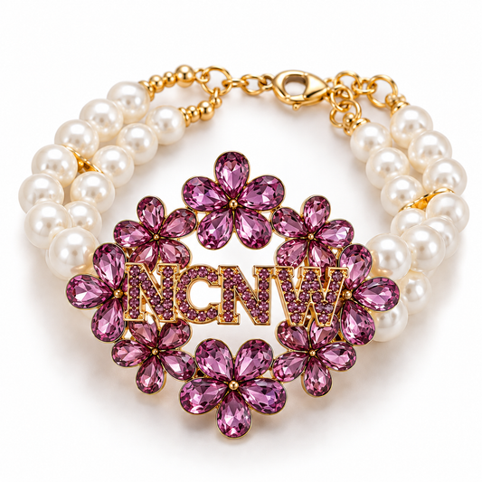 NCNW Purple Flower Pearl Statement Bracelet